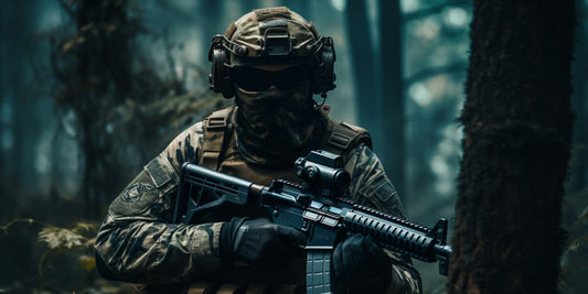AEG HPA GBB Airsoft Rifles Airsoft player in woodland