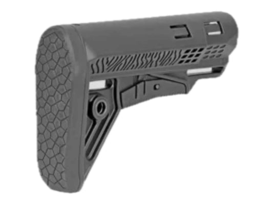 DLG Tactical FPT buttstock from the opposite side, hexagonal rubber recoil pad visible