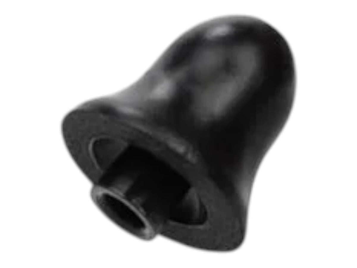 Underside view of an Earmor S30 foam eartip showing the hollow stem that fits the earbud