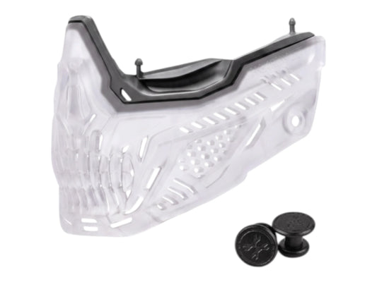 HK Army RMX Terror lower faceplate in clear with skull cut-outs and black jaw plugs