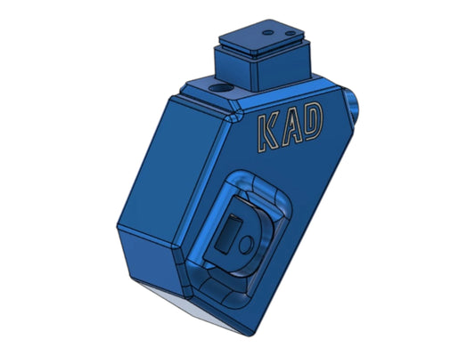 Kross Airsoft Design aluminium angled Hi-Capa adapter in blue anodising, engraved KAD on the side