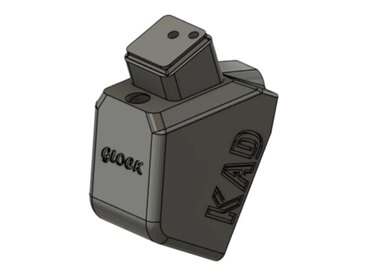 CAD render of the Kross Airsoft Design Glock and AAP-01 angled HPA adapter, marked Glock and KAD