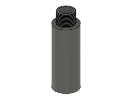 CAD render of the Kross Airsoft Design outer barrel extension in a shorter length, threaded end uppermost