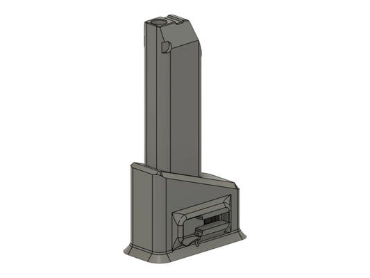 CAD render of the Kross Airsoft Design PTX magazine adapter in the straight M4 configuration