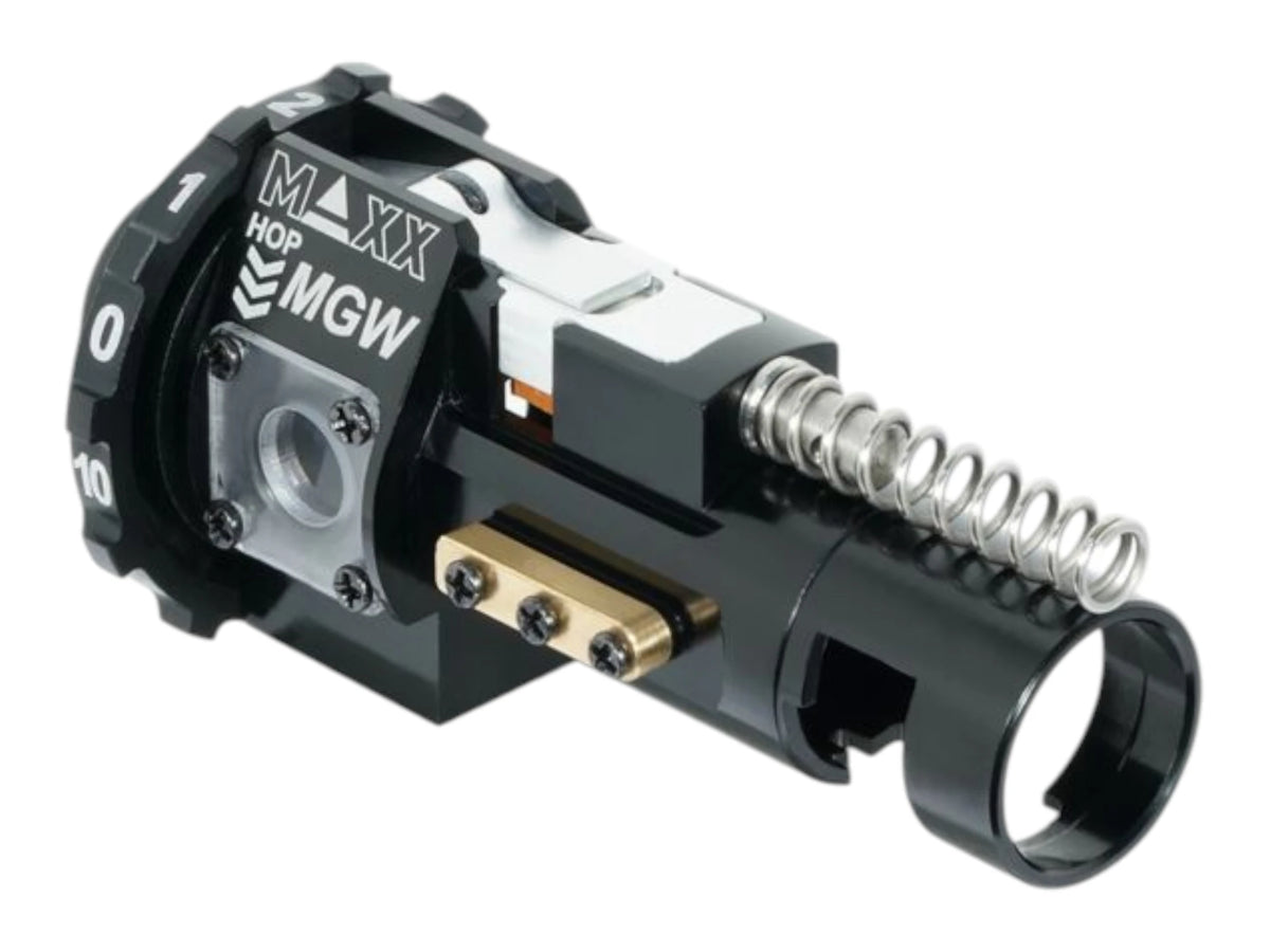 Maxx MGW hop-up chamber showing the MGW logo and the numbered rotary micro-dial