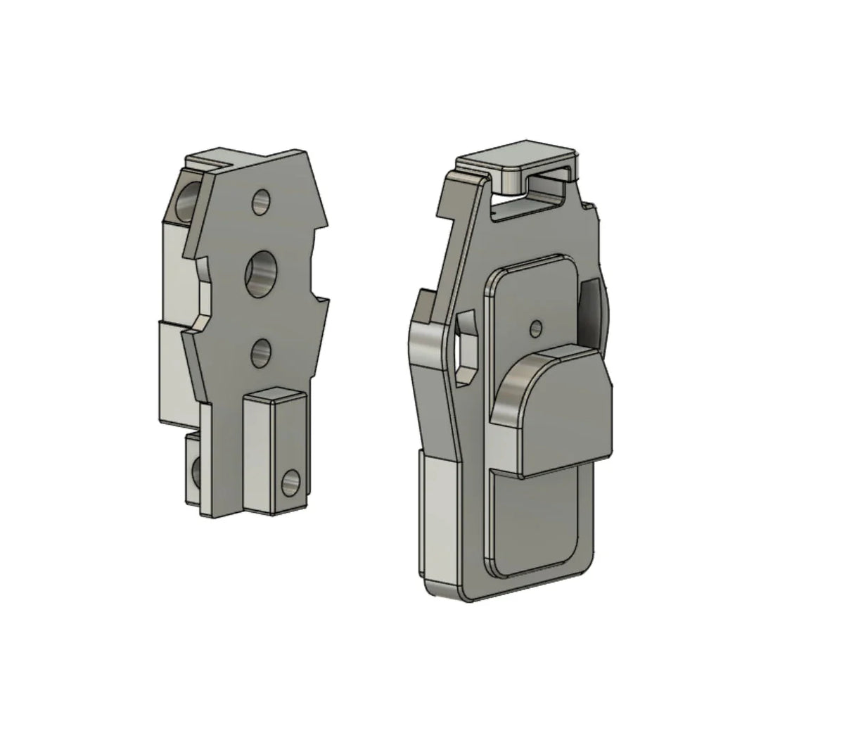 CAD render of the Kross Airsoft Design TM MP7 steel back plate, second view showing both faces