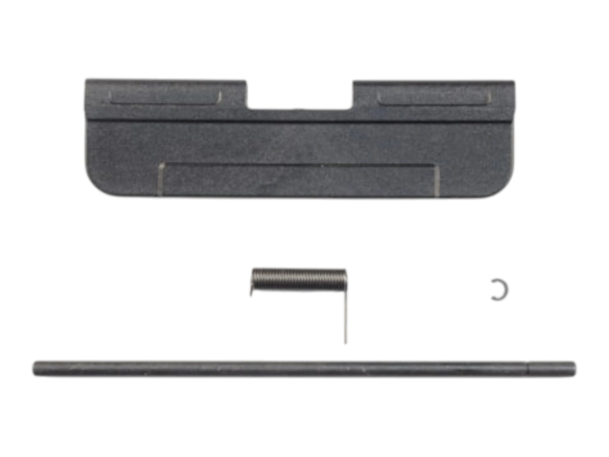 Wolverine MTW polymer dust cover for the ejection port, shown with its hinge rod, roll pin and C-clip