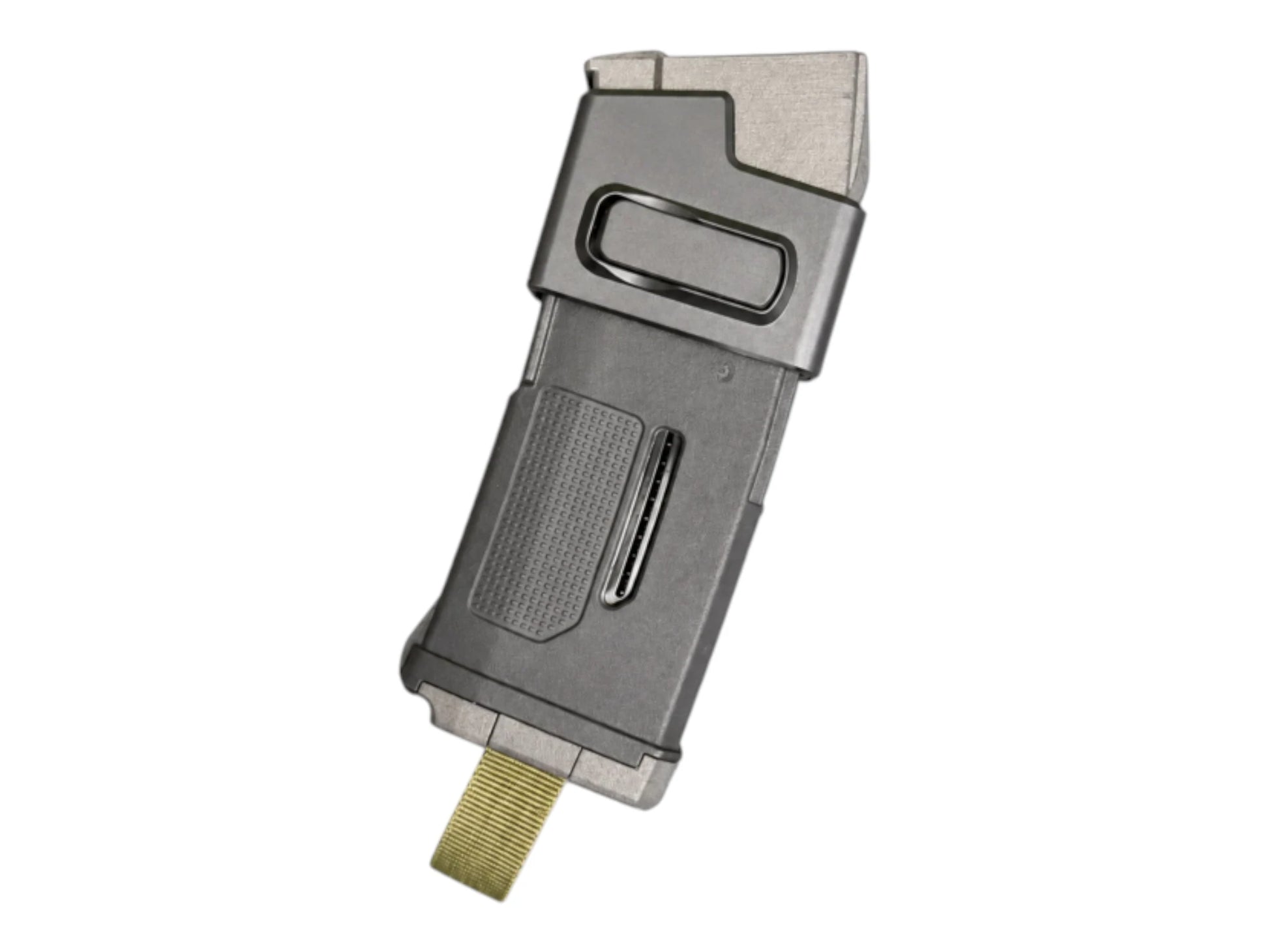 AirTac MTW AK adapter with an M4 AEG magazine seated in it, standing upright