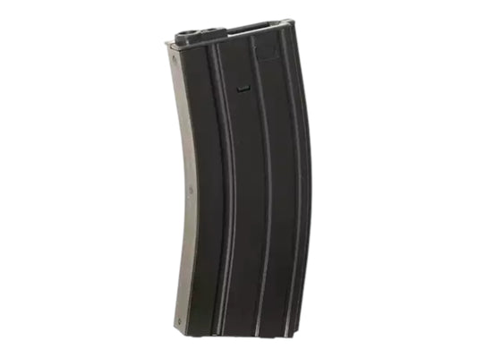 CYMA 400 round hi-cap magazine for M4 and M16 AEGs, standing at an angle