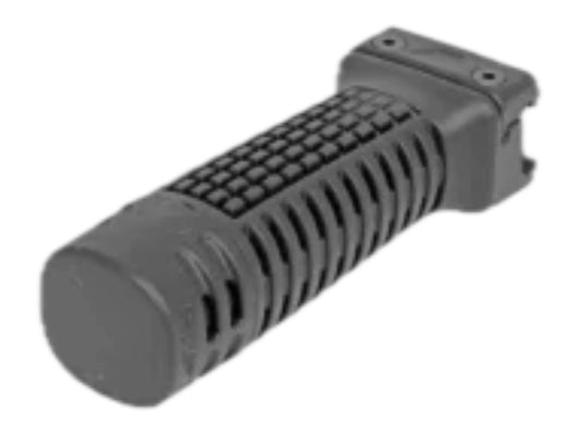 DLG Tactical utility foregrip lying angled, showing the ribbed body and end cap