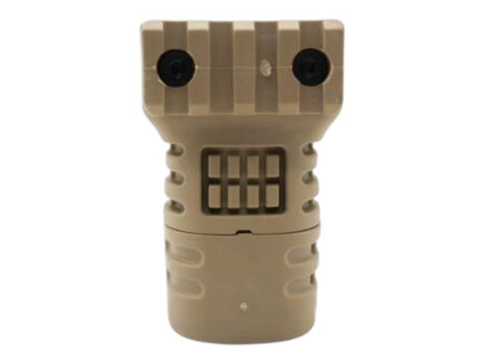 DLG Tactical short vertical grip in tan, front view with twin rail clamp screws