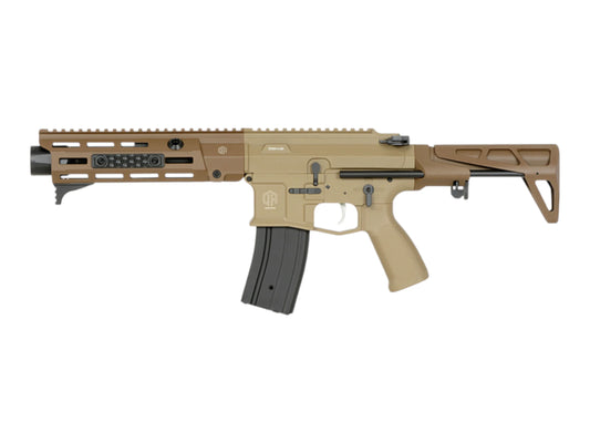 Double Eagle M923G DEX556 AEG in tan with black internals and a folding stock