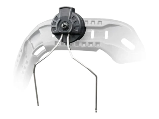 M11 ARC adapter fitted to the rail of a white display helmet shell, viewed from above