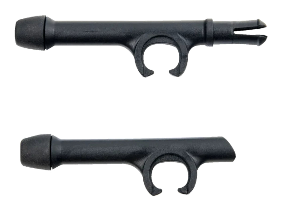 Pair of black arm covers with C-shaped clips supplied with the M11 ARC adapter for 3M Peltor