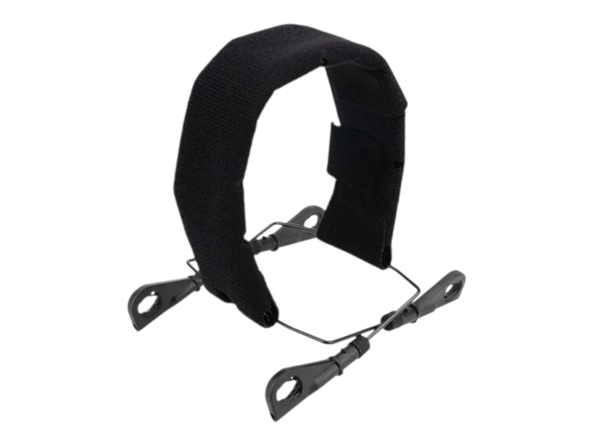 Black Earmor M14C headband with padded cover and twin bracket arms for a helmet-mounted headset