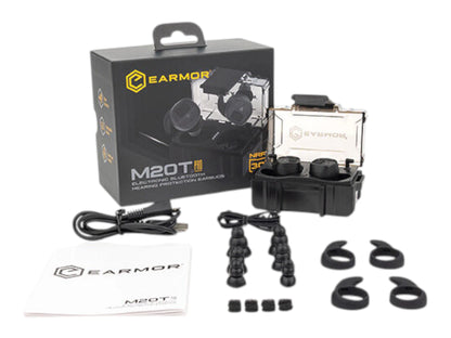 Earmor M20T Pro box contents: retail box, charging case, spare tips, ear hooks, cable and manual