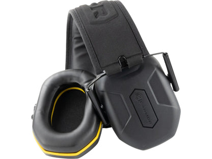 Earmor M300L earmuffs folded with one cup turned to show the foam ear cushion