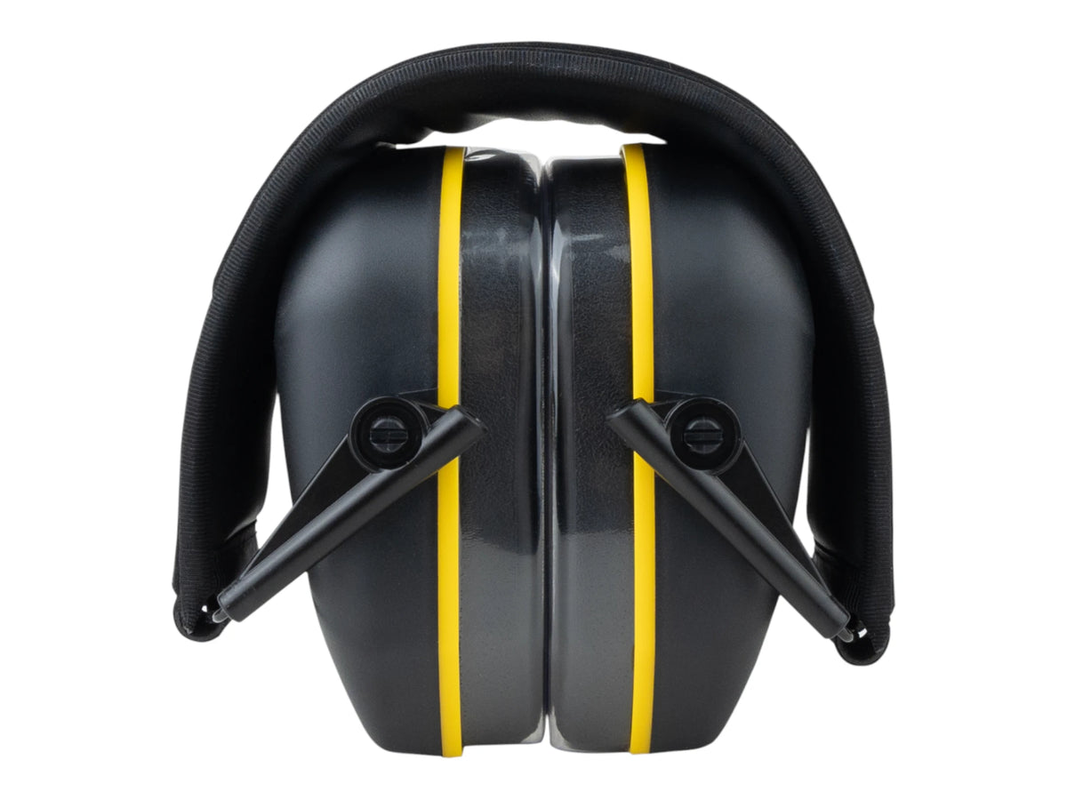 Earmor M300L earmuffs folded flat from the front, cups together and arms crossed