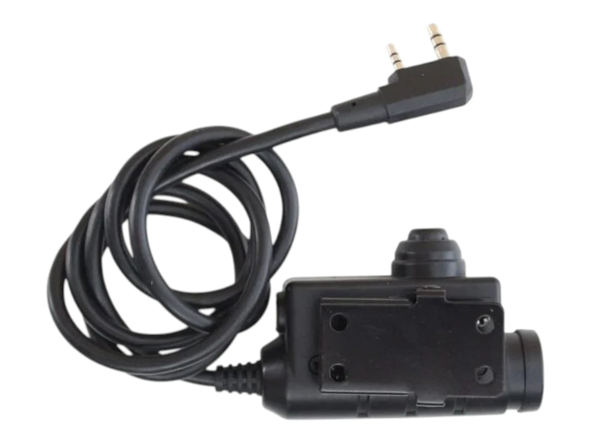Earmor M51 PTT with coiled cable, Kenwood two-pin plug and clip-on microphone