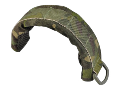Earmor M61 modular headband in Starry Green camo, shown from the side with its metal end loop
