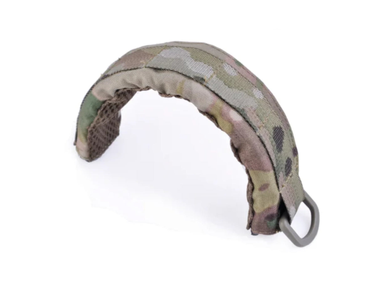 Earmor M61 modular headband in Multicam, shown from the side with its metal end loop