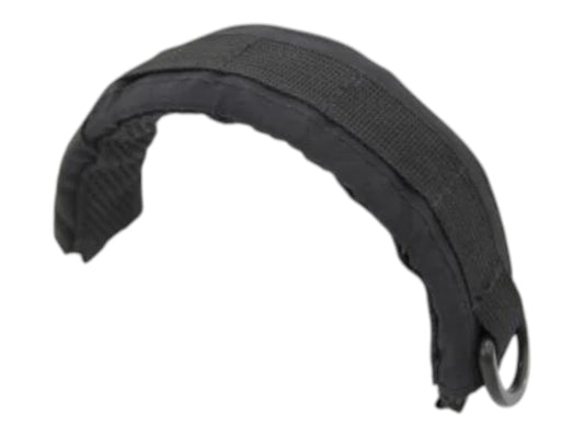 Earmor M61 modular headband in tactical black, shown from the side with its metal end loop