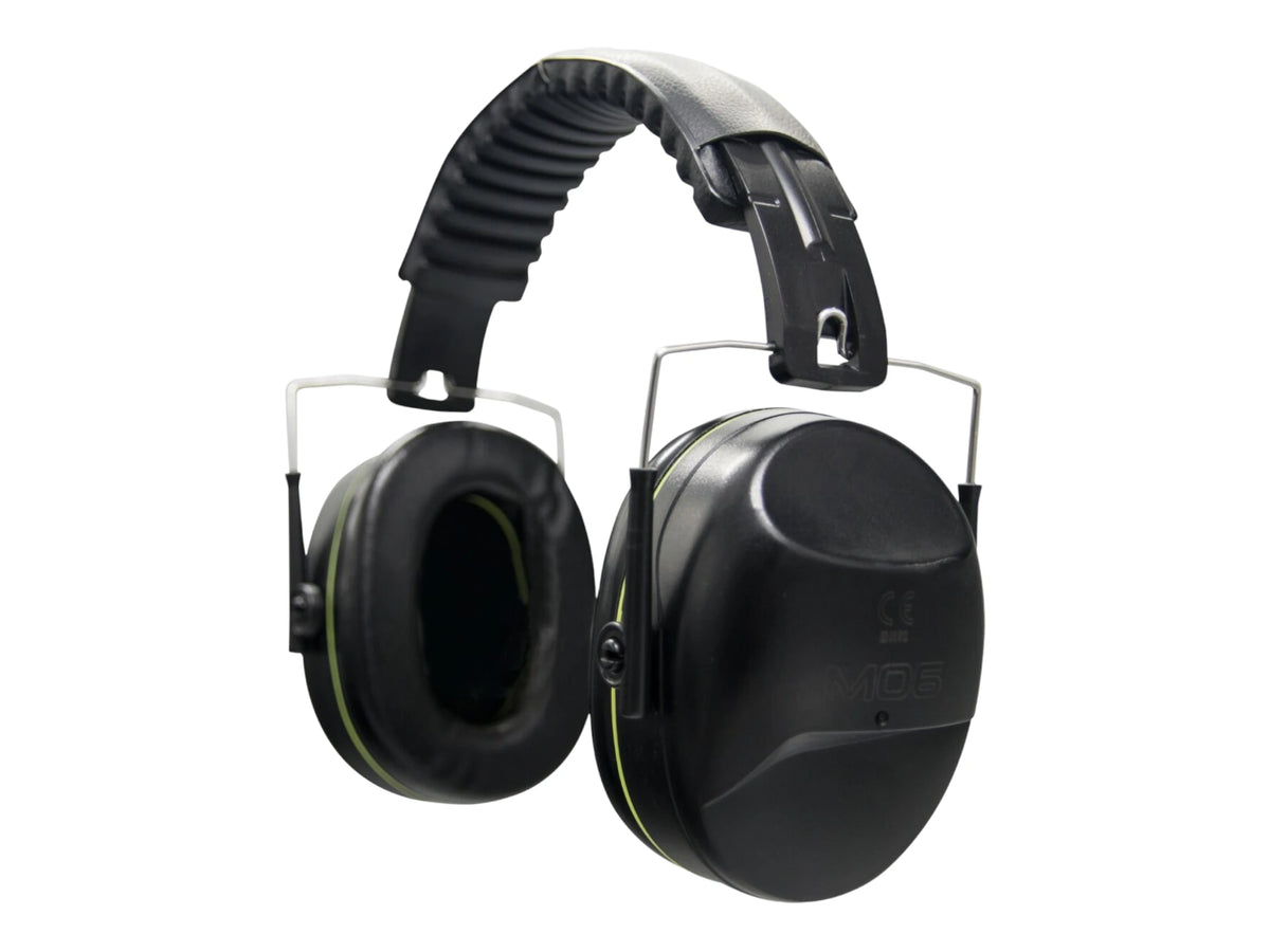 Black Earmor MaxDefense M06A ear defenders viewed at an angle with the headband extended