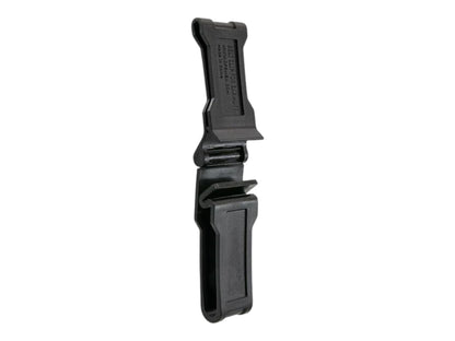 Earmor S08 belt clip at an angle, showing the two-part buckle and rotating body