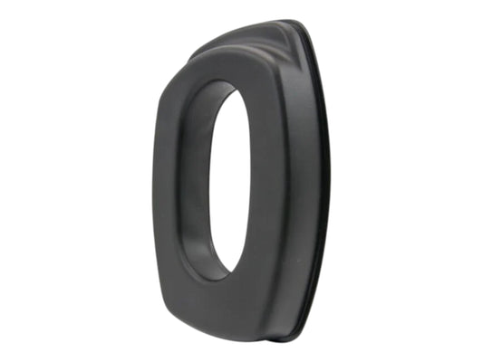 Single black gel ear pad for Howard Leight Impact Sport earmuffs, shown at an angle