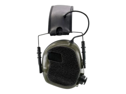 Green Earmor ear cup with a full black hook and loop panel covering the outer shell