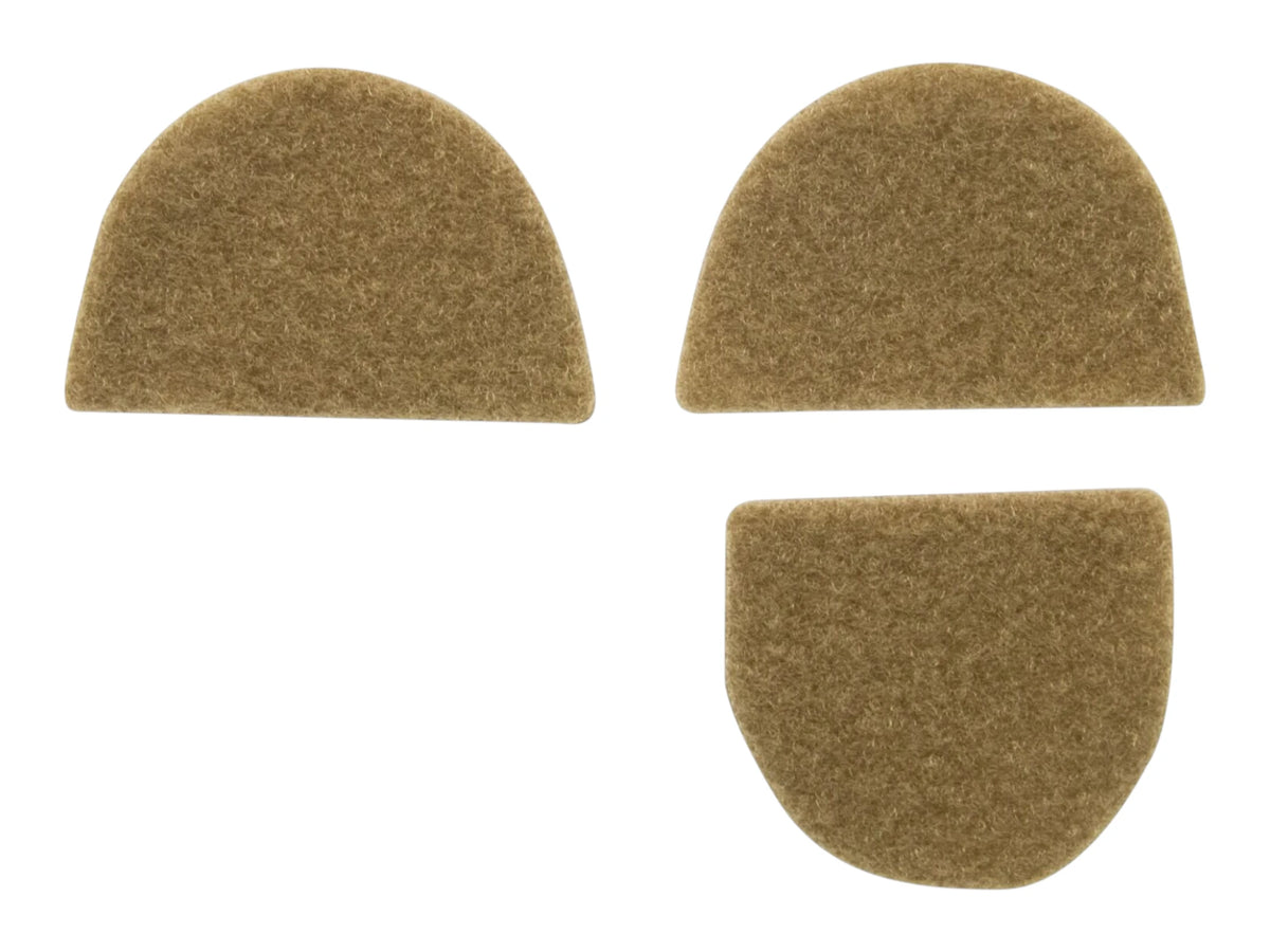 Three coyote tan S14 hook and loop panels cut to fit MSA Sordin ear cups and headband