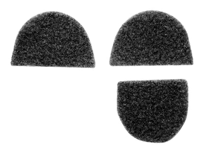 Three black S14 hook and loop panels cut to fit MSA Sordin ear cups and headband