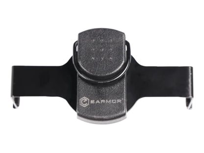 Earmor S25 battery compartment holder laid flat, showing the full width of the arms and clip