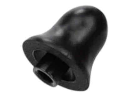 Underside view of an Earmor S30 foam eartip showing the hollow stem that fits the earbud