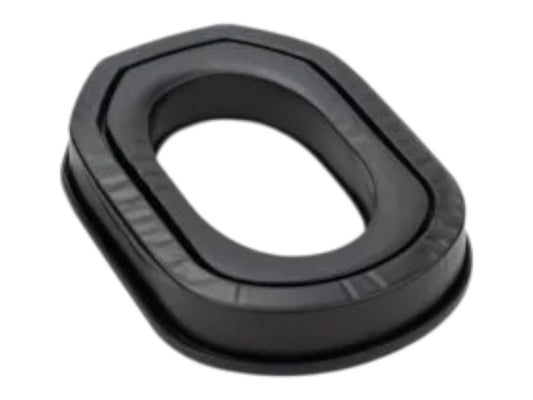 Black Earmor S32B gel ear pad shown at an angle with its oval opening and soft outer cushion