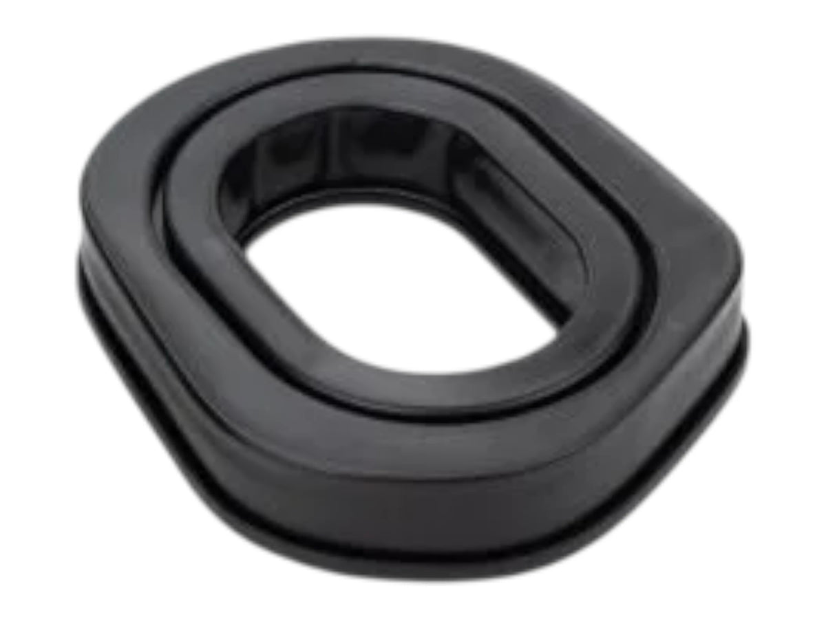 Single black Earmor S33B gel ear pad shown at an angle with its oval opening and sealing lip