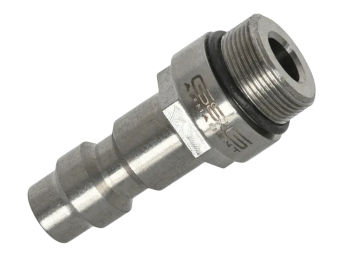 G&G LevAR HPA tap in stainless steel, male Foster fitting with threaded collar