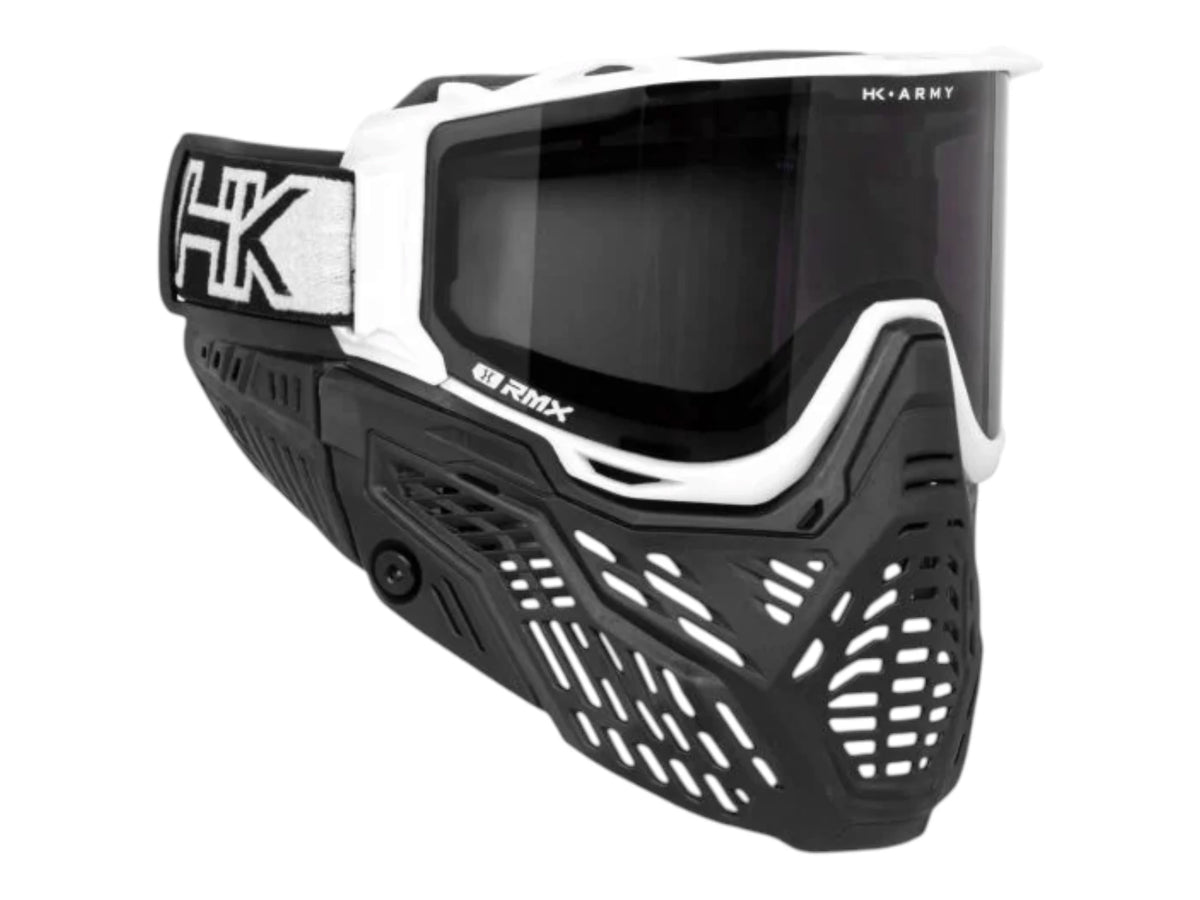 HK Army RMX goggle in white with a smoke thermal lens, side view