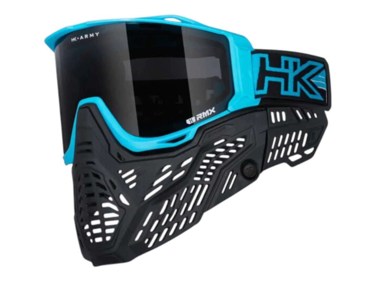 HK Army RMX goggle in turquoise with a smoke thermal lens, side view