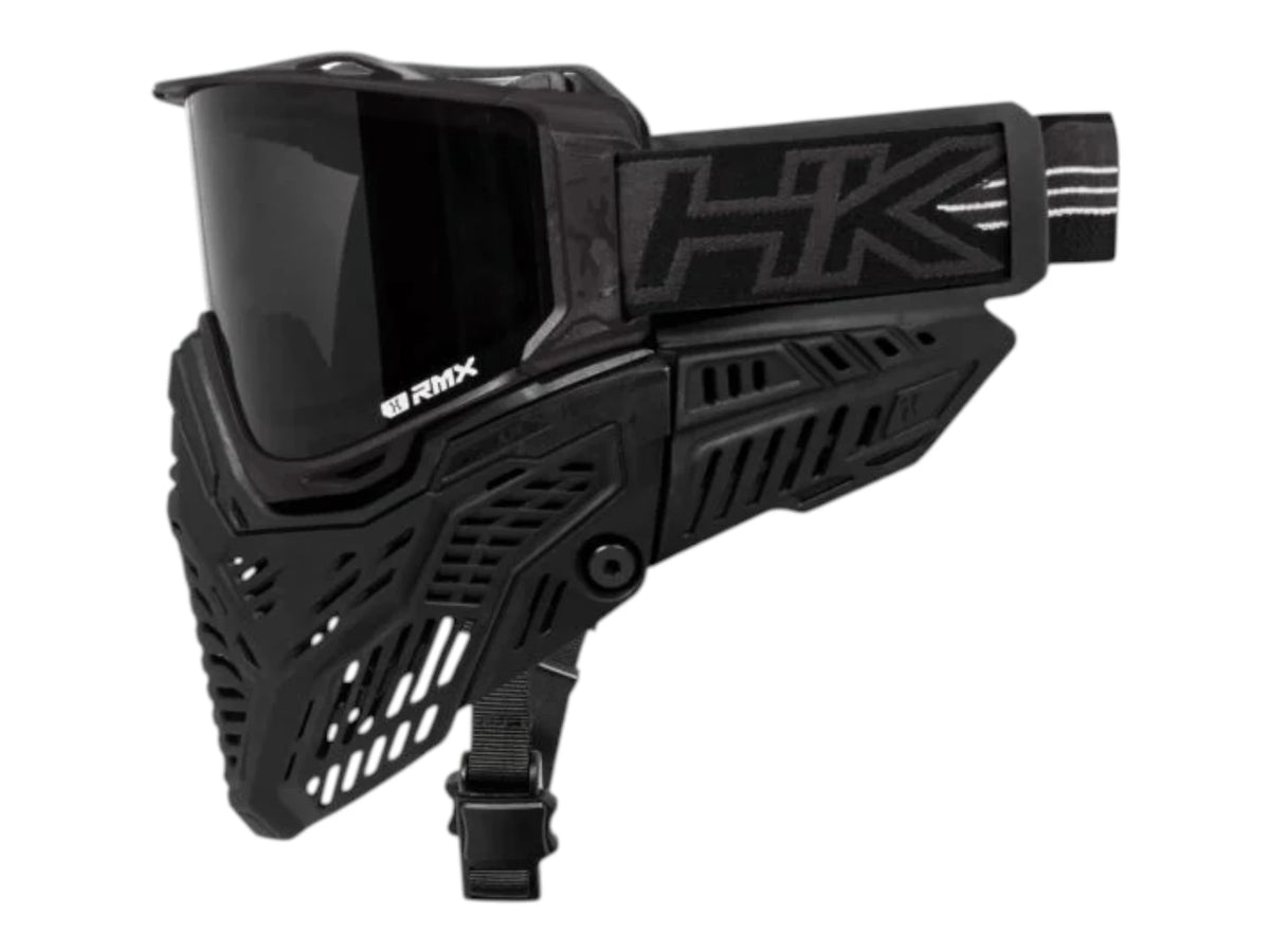 HK Army RMX goggle from the rear three-quarter showing the strap mount and buckle