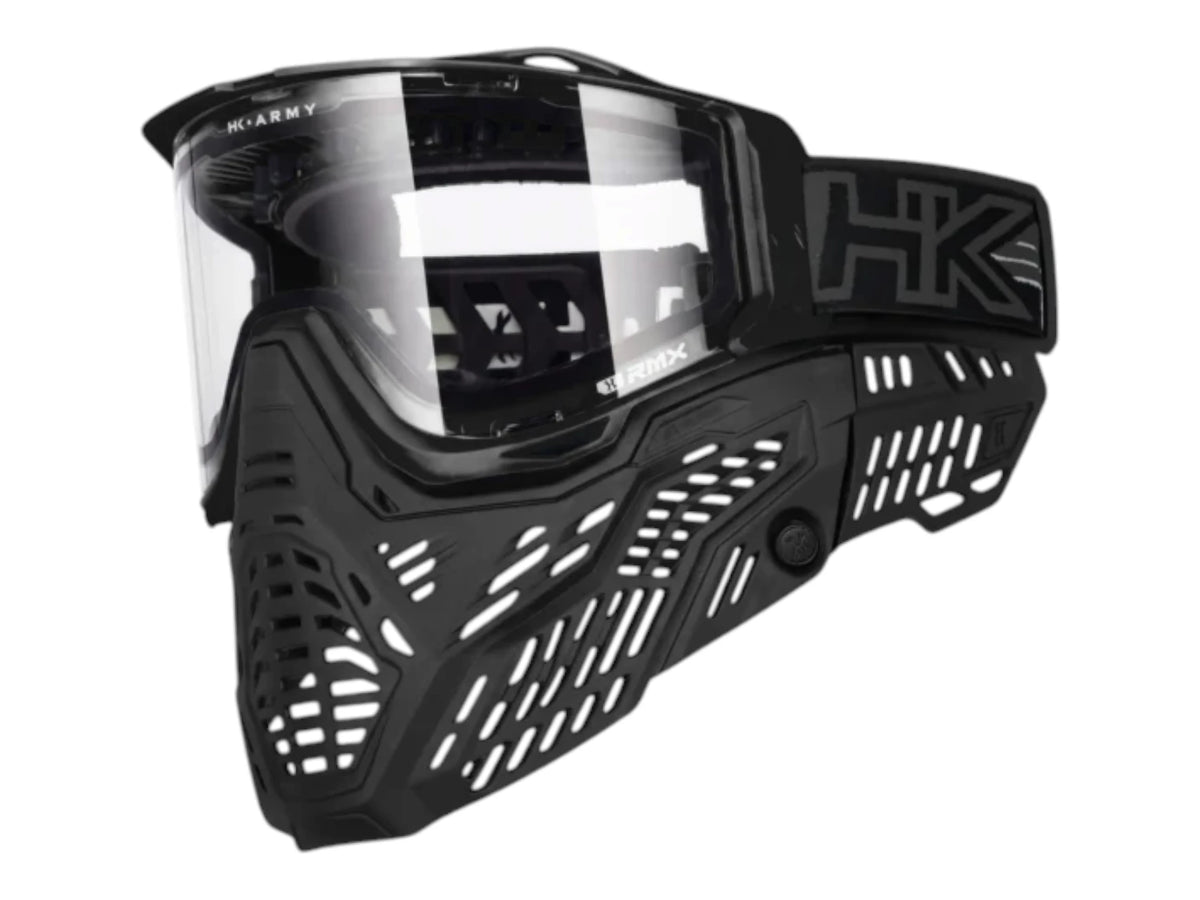 HK Army RMX goggle in black with a clear thermal lens fitted, side view