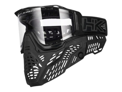 HK Army RMX goggle in black with a clear thermal lens fitted, side view
