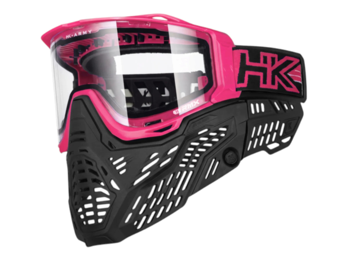 HK Army RMX goggle in pink with a clear thermal lens fitted, side view
