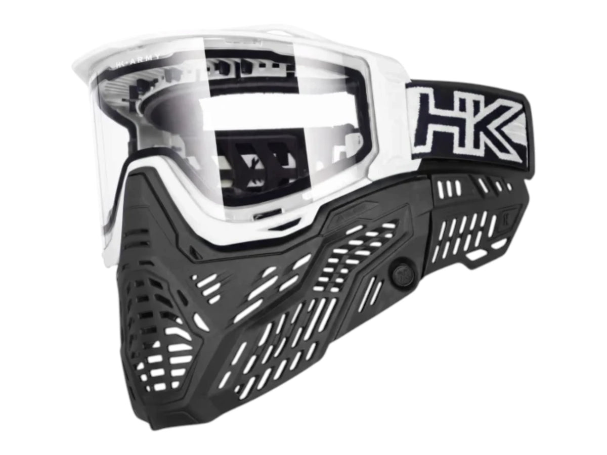 HK Army RMX goggle in white with a clear thermal lens fitted, side view