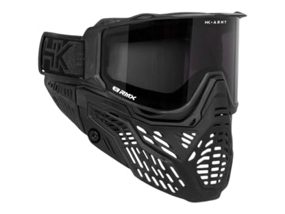 HK Army RMX goggle in all black with a smoke thermal lens, side view