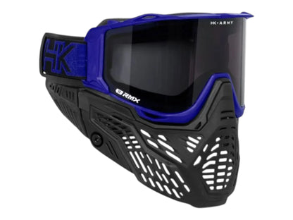 HK Army RMX goggle in blue with a smoke thermal lens, side view