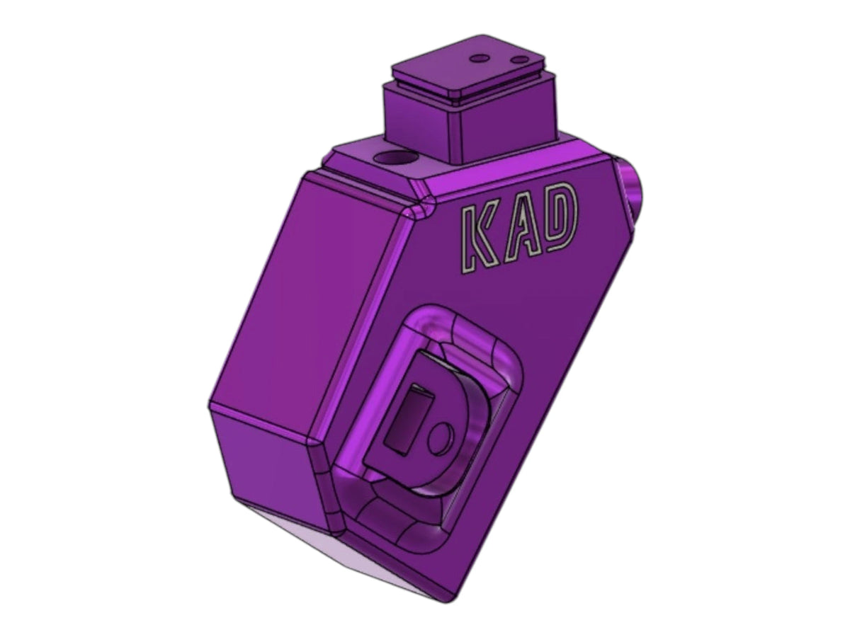 Kross Airsoft Design aluminium angled Hi-Capa adapter in purple anodising, engraved KAD on the side