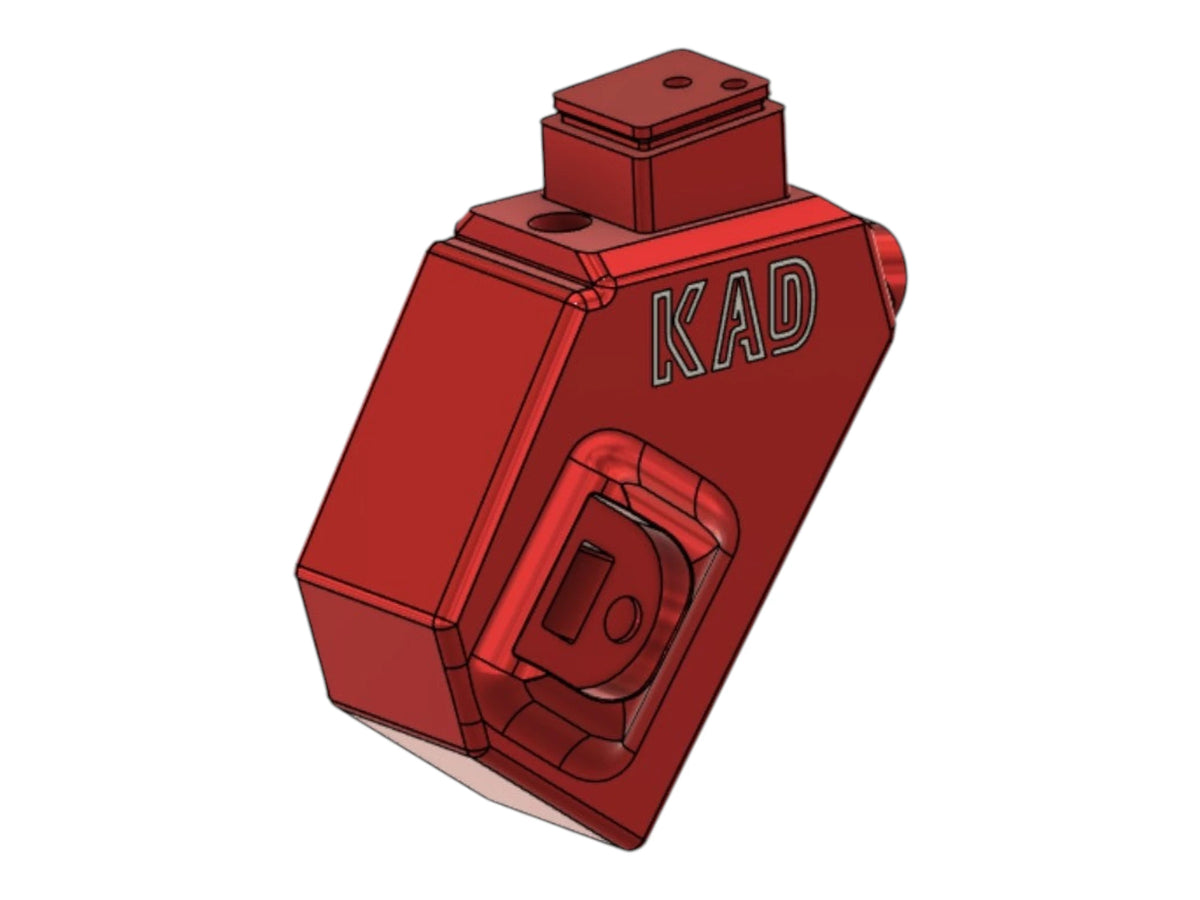 Kross Airsoft Design aluminium angled Hi-Capa adapter in red anodising, engraved KAD on the side