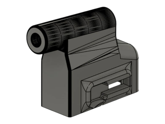 CAD render of the Kross Airsoft Design Breacher and M870 M4 adapter with the shell tube at the top