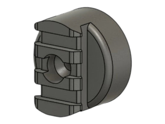 CAD render of the Kross Airsoft Design Frac picatinny stock adapter, showing the rail slots and bore